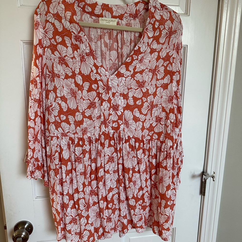 Cynthia Rowley Orange and White Floral Blouse